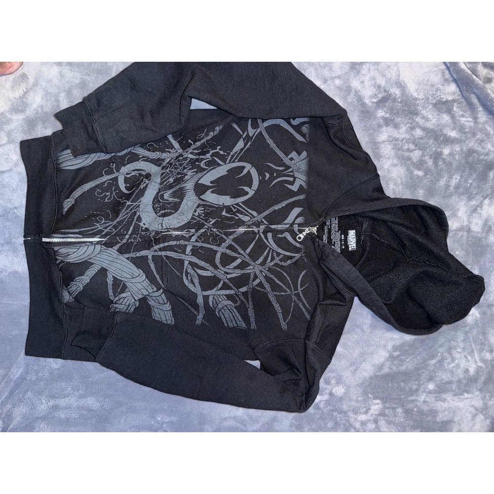 Marvel Venom Zip Up Hoodie Black Grey Symbiote Graphic Sweatshirt Small